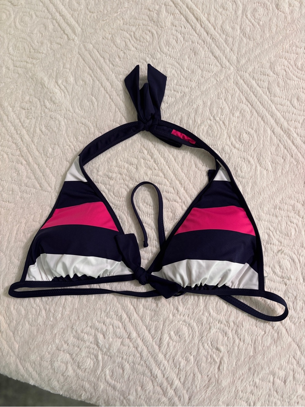 Tommy Bahama Navy, White & Pink Striped Halter Bikini Top